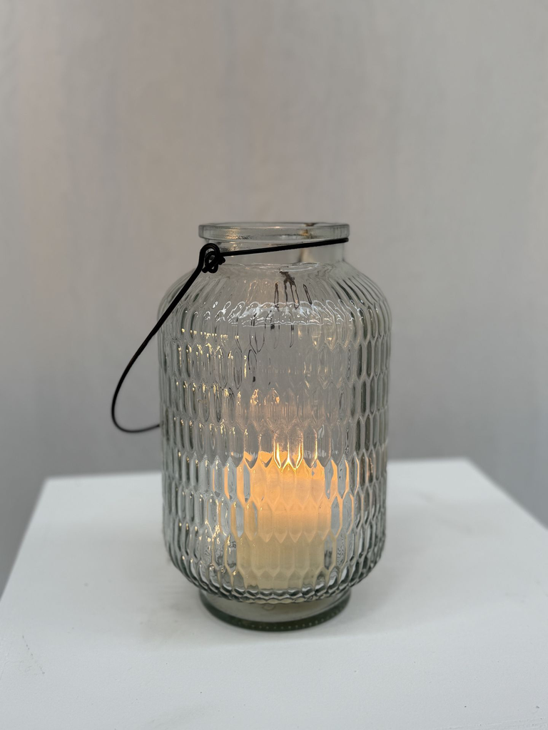 Lanterne verre striée cylindrique